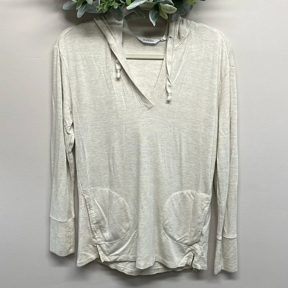 Athleta Studio Split Neck Hoodie Oatmeal Heather S - Picture 2 of 16